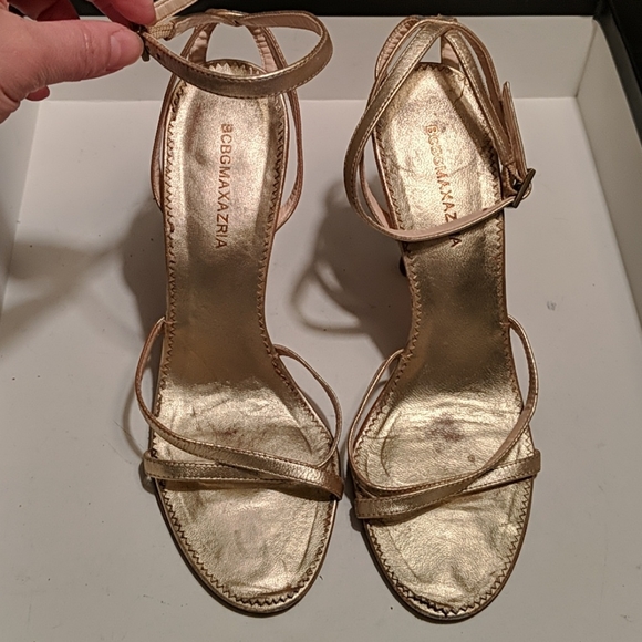 BCBGMaxAzria Gold Leather Strappy Sandals - Picture 2 of 6